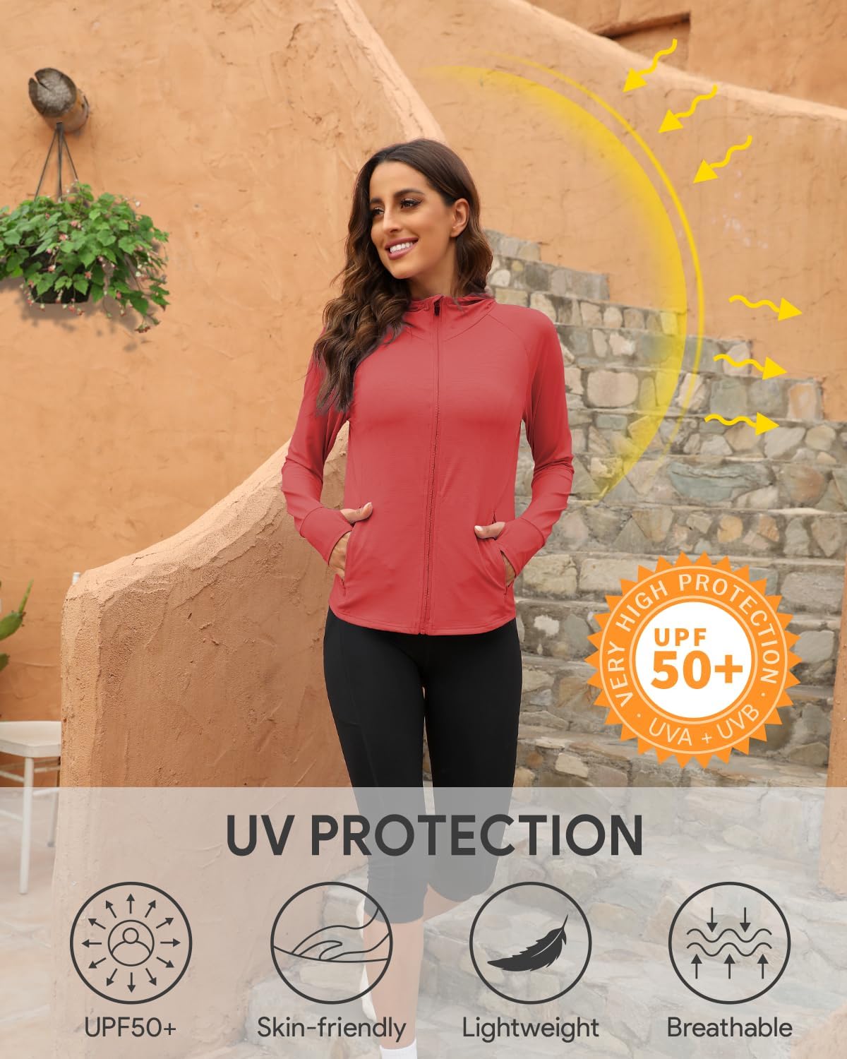 We1Fit Women's UPF 50+ Sun Protection Jacket Hoodie Sun Shirts Hiking Running Athletic Shirt - Image 6