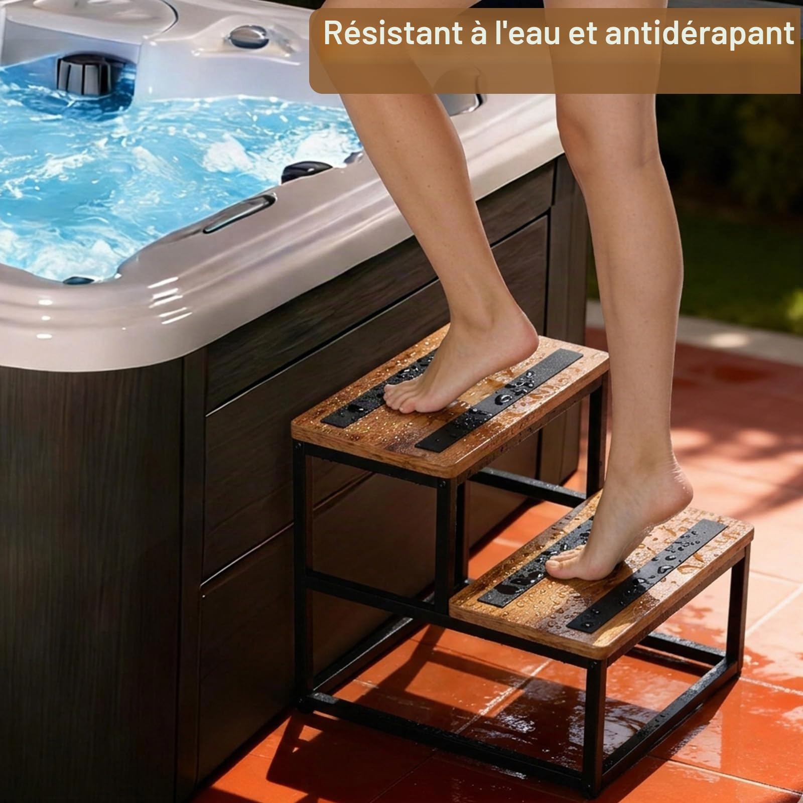 Marches de Spa antidérapantes 226kg Tabouret Robuste Cadre en métal Accessoires Caravane Camping-Car