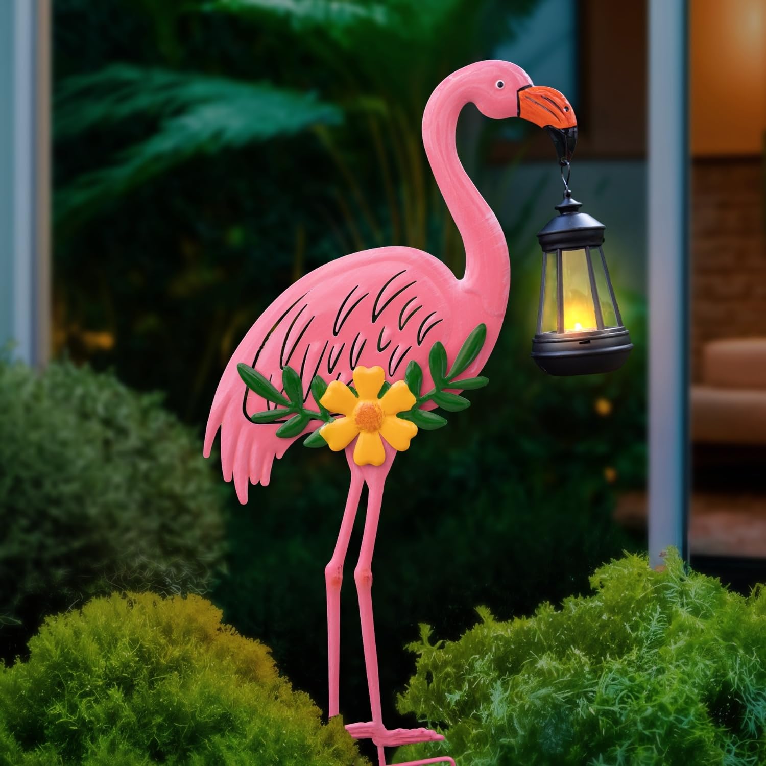 Quterhero Metal Flamingo Stake with Solar Lantern