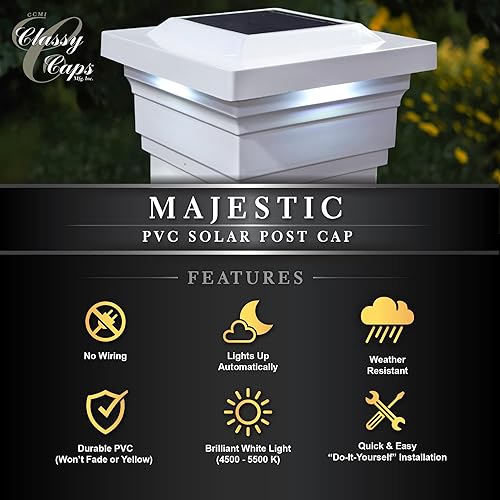 Miniatura 4 de Classy Caps SL075W PVC Majestic Solar Post Cap, 5 "x 5", blanco