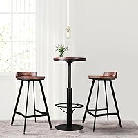 Vista 7 de Mesa de bar estilo industrial de 42 pulgadas, parte superior de madera redonda, base de metal negro mate