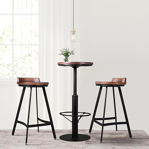 Miniatura 7 de Mesa de bar estilo industrial de 42 pulgadas, parte superior de madera redonda, base de metal negro mate