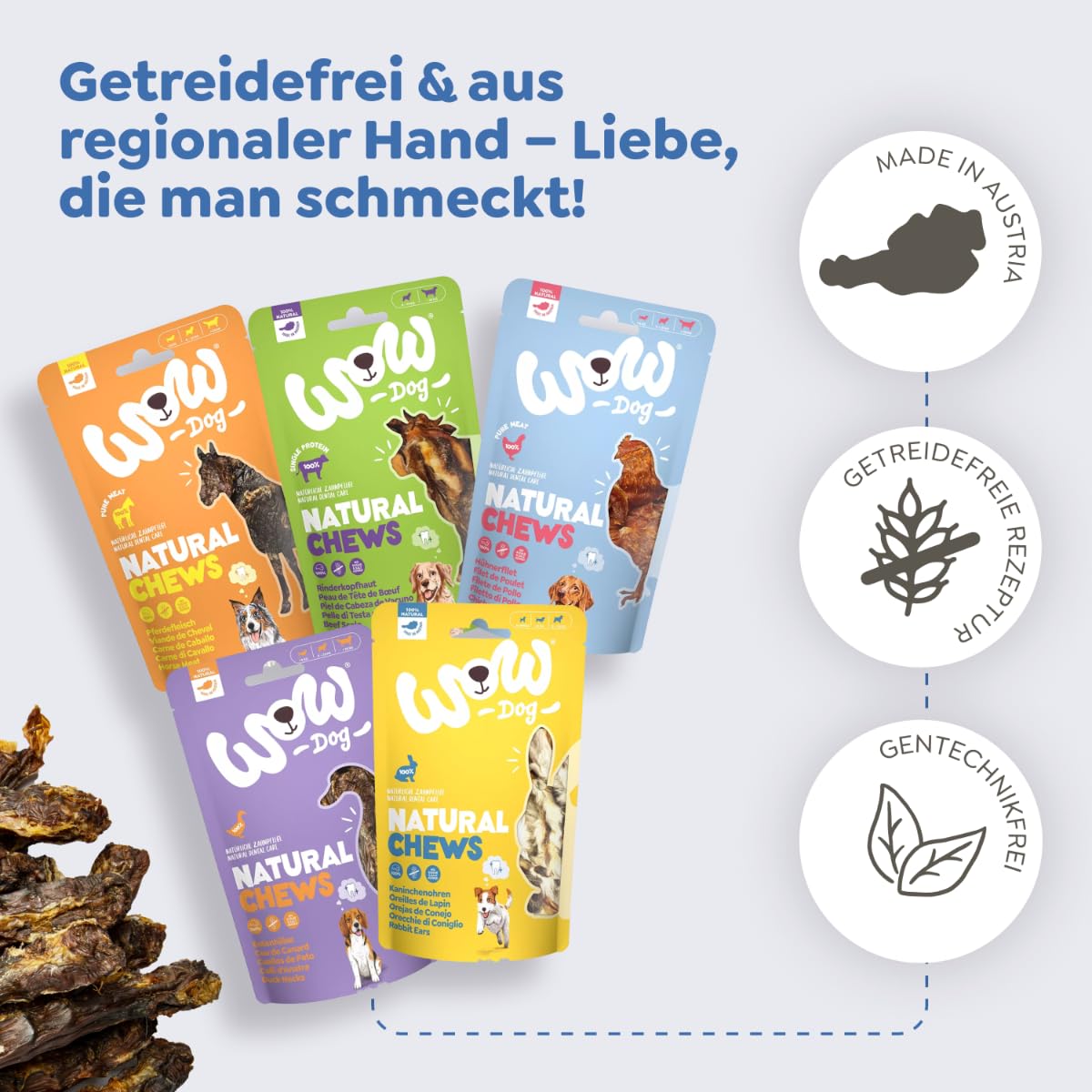 WOW Dog Entenhälse 3 x 250g | für natürliche Zahnpflege & Beschäftigung
