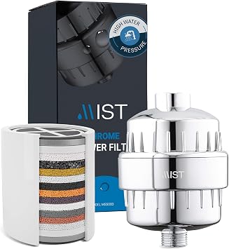 Mist Shower Filter for Hard Water Improves Skin, Hair, and Nails - High Output Shower Head Filter Softens Water and Removes Chlorine and Heavy Metals, Chrome