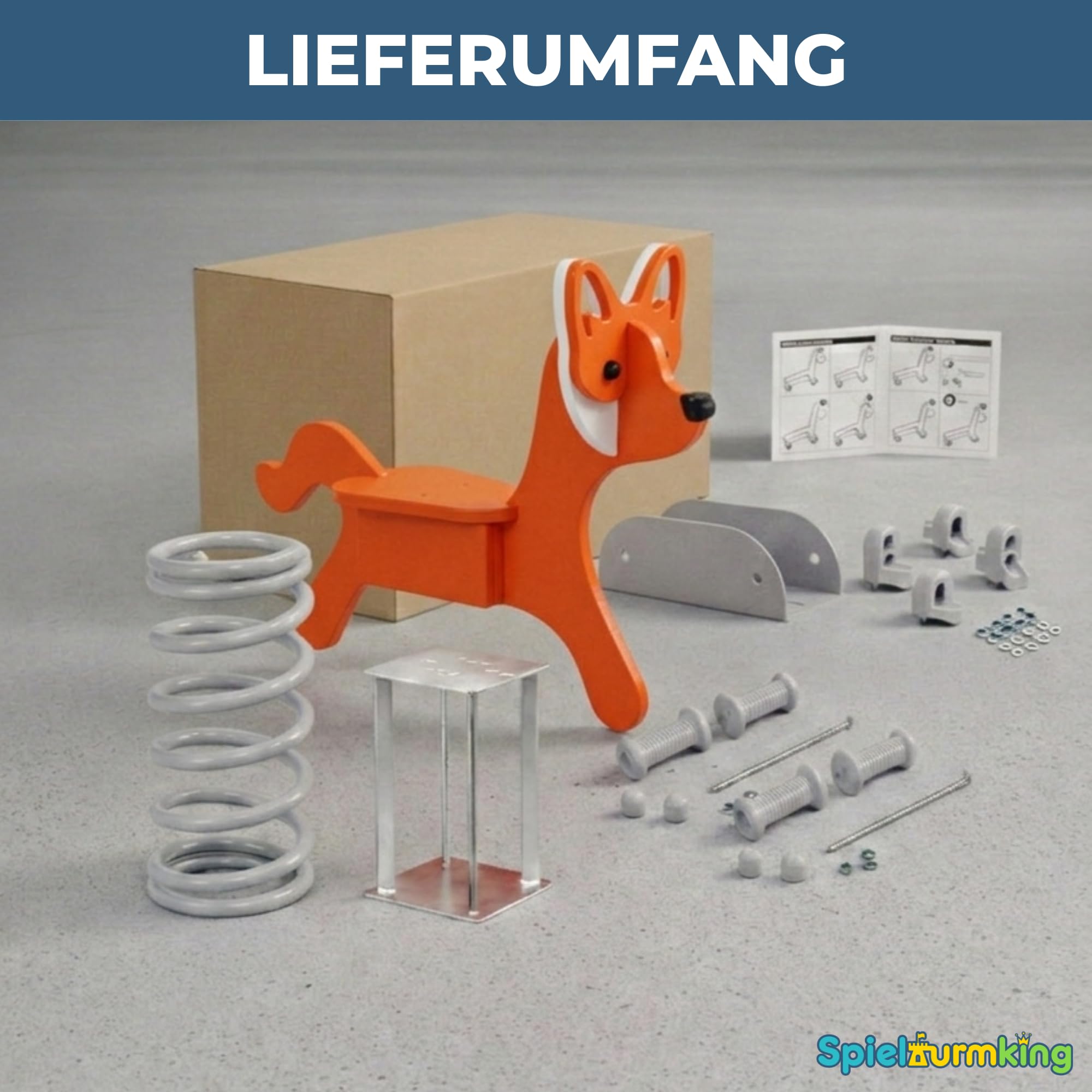 Federwippe Fuchs Schaukelwippe DIN EN 1176 geprüftes Wipptier | für öffentliche Spielplätze, Kindergarten und Kommunen aus HDPE Kunststoff Federtier inkl Bodenanker