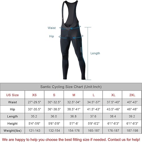 Miniatura 3 de Santic Mallas de ciclismo con peto para hombre, acolchadas, largas acolchadas con bolsillo