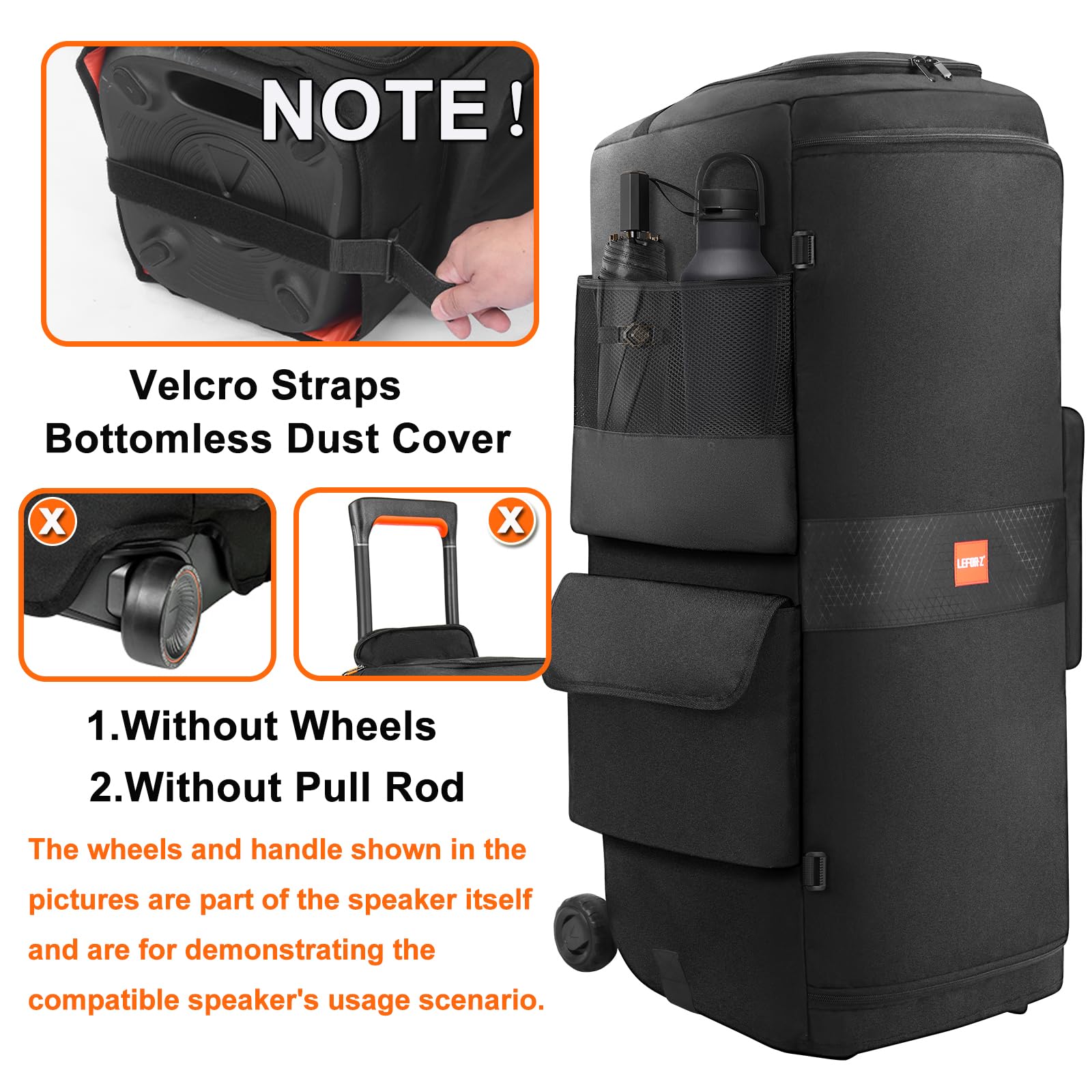 LEFOR·Z Custodia per altoparlanti compatibile con JBL PartyBox 720, custodia antipolvere per altoparlante senza fondo, adatta per JBL PartyBox 720, per viaggi all'aperto, nero + arancione, solo