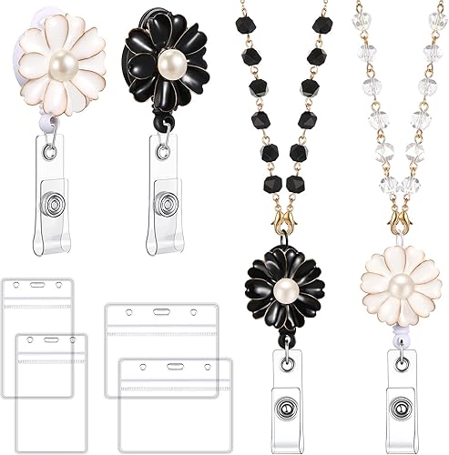 Juego de 2 cordones para tarjetas de identificación con cuentas para tarjetas de regalo de Navidad collares retráctiles para enfermeras y profesores