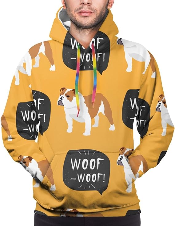 Amazon 英語ブルドッグウーフ ウーフメンズプルオーバー3dプリントパーカーカジュアルスポーツスウェットシャツ トレーナー パーカー 通販