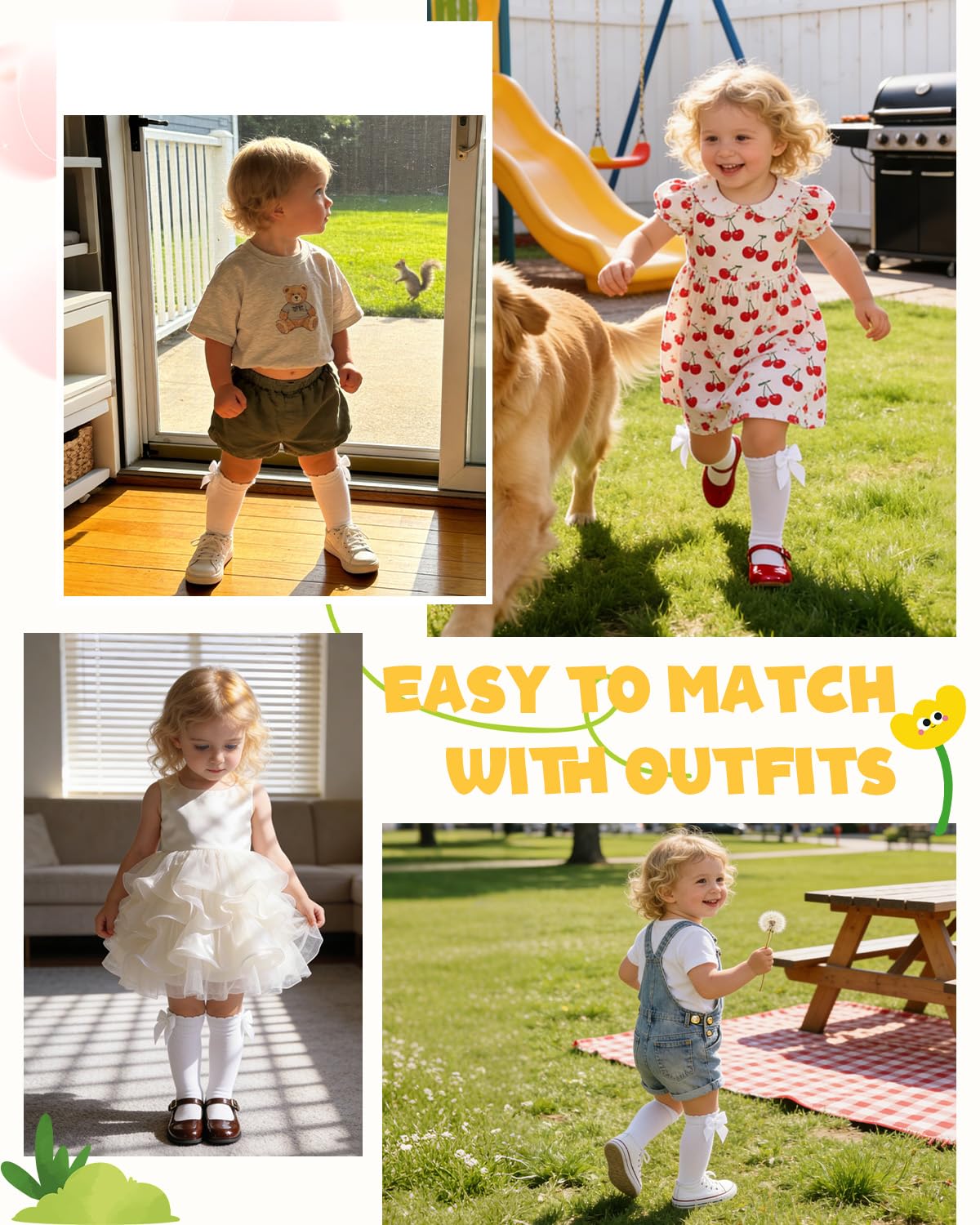 Century Star Baby Knee High Socks Ruffle Bow Toddler Girls 0-3T, 1pc White, 6-18 Months 2