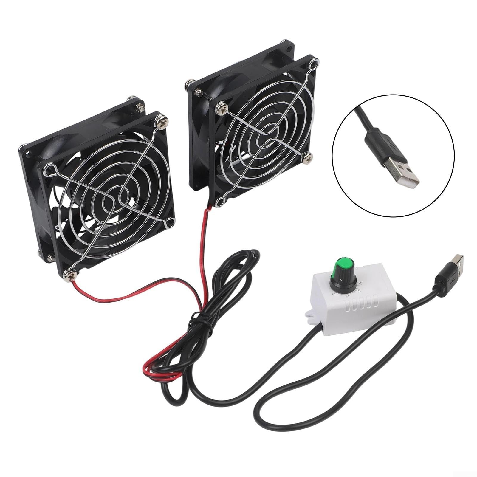 Ventola di scarico USB DC 5 V, regolabile, deodorante, per pollo, casa, cappa, 12 cm, nero, a basso rumore (doppia ventola da 12 cm)