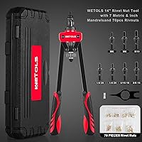 Vista 2 de WETOLS Kit de pistola de remache y herramienta de tuerca de remache, pistola de remache manual con 4 cabezales de remache con 200 remaches