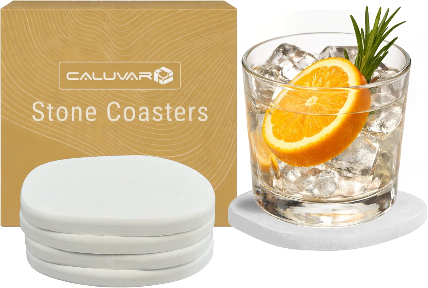 Stone Coasters Set of 4 White Sandstone, Water Absorbing Diatomaceous Earth Coasters for Drinks, Small Plant Coaster, Stone Drying Mat, Modern White Bathroom Decor, Fast Absorbing Diatomite Coasters