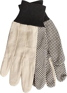 SIM SUPPLY Plastic Dot Canvas Glove, Large, White, Unisex
