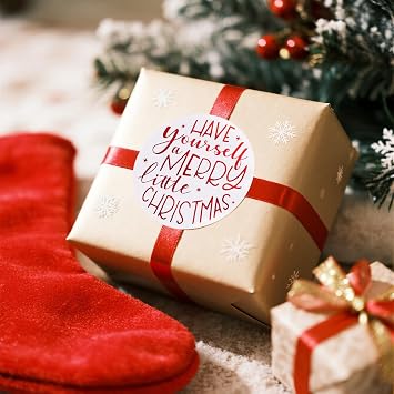 WRAPAHOLIC 2 Inch 500 Total Merry Christmas Stickers Roll - Red Foil Merry Little Xmas Design Labels, Perfect for Christmas, Gift Wrap & Shipping and Stationery Decoration