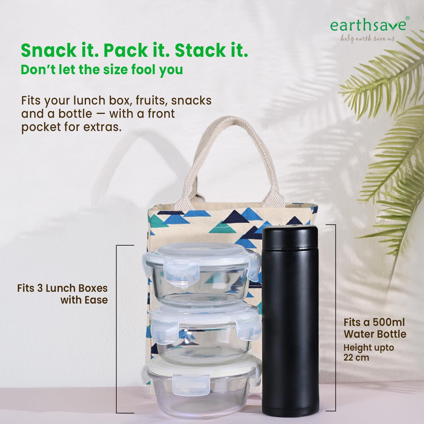 earthsave Insulated Lunch Bag for Office Women & Men (Blue & White) | Eco-Friendly Canvas Tiffin Bags for School, Cotton Drawstring Lunch Bag | Cloth Lunch Box Bags | Tringle Lunch Bags