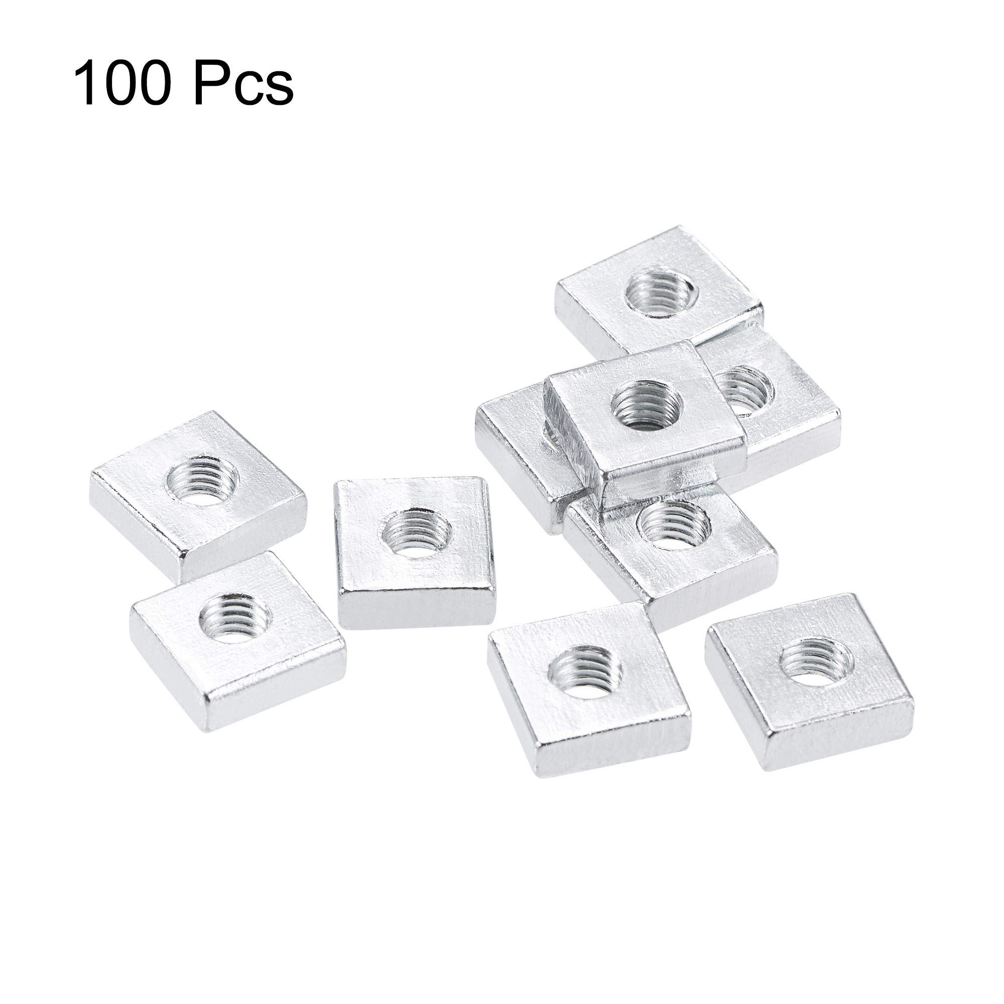 sourcing map Lot de 100 écrous carrés M5 x 11 mm x 4 mm zingués