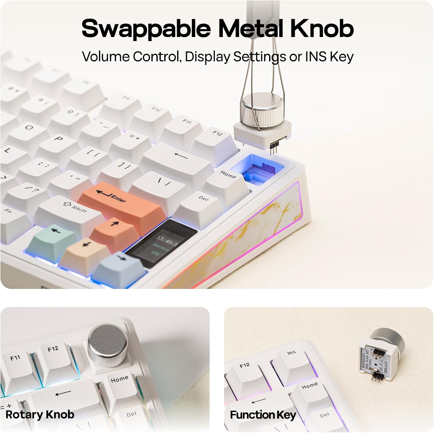 EPOMAKER TH80 V2 PRO Wireless Gaming Keyboard with Screen&Knob, 10000mAh, 2.4Ghz/BT/USB-C, RGB, Hot Swap, Custom Driver, NKRO, PBT Keycap, Mechanical Keyboard for PC/Mac (White, Creamy Jade)