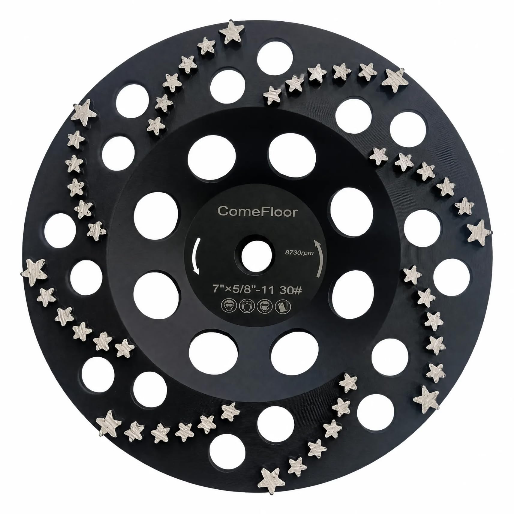 Rueda de copa de diamante para hormigón y mampostería, 48 segmentos de estrella agresivos, rosca de 7 pulgadas de 5/8 a 11, grano 30
