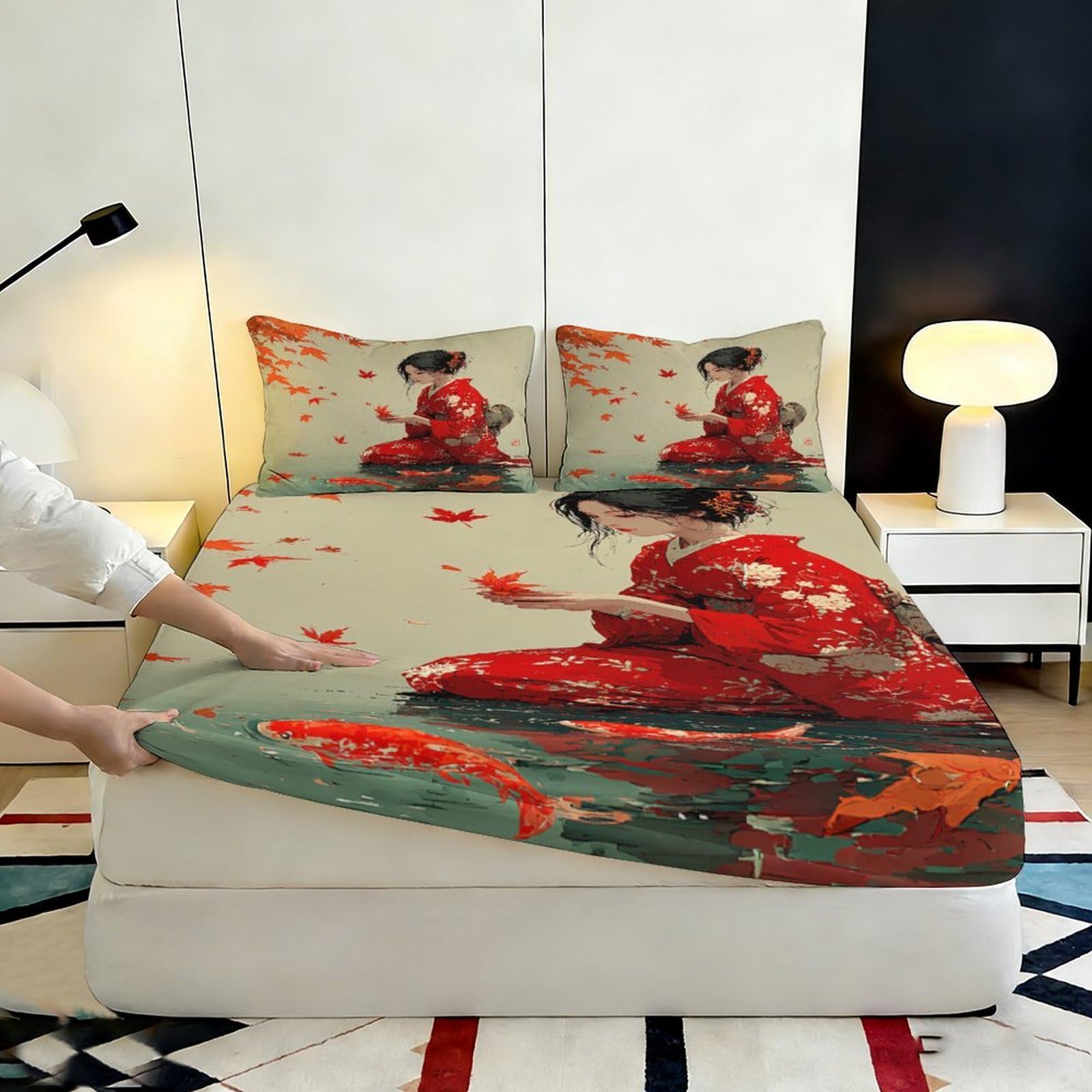 Lenzuolo con angoli con stampa 3D, motivo kimono, in microfibra