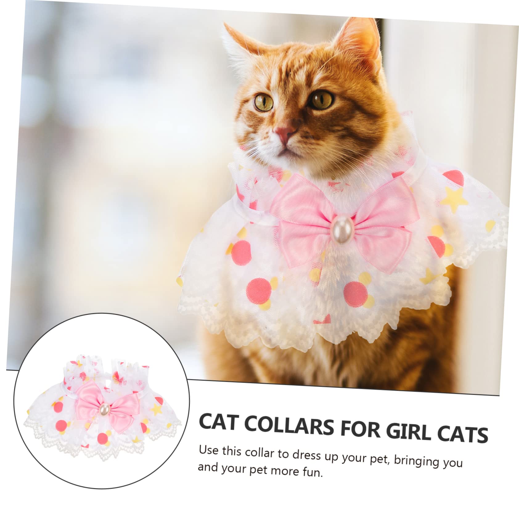 minkissy 5 x Katzenhalsband, Spitzenschal, Chihuahua-Halsband, Mädchen-Outfits, Kätzchen-Halsband mit Glöckchen, Kostüm, Kätzchen-Halsband, Katzenhalsband, Haustier-Hals-Ornament,