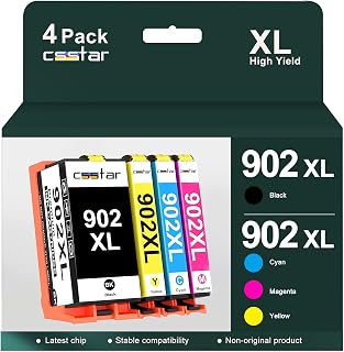 CSSTAR Compatible 902xl Ink cartridges for hp Printers Replacement for HP 902 Ink Cartridges Work with OfficeJet Pro 6968 6974 6975 6978 6960 6951 6954 6956 6958 6962 6950 Printer (BK/C/M/Y, 4 Pack)