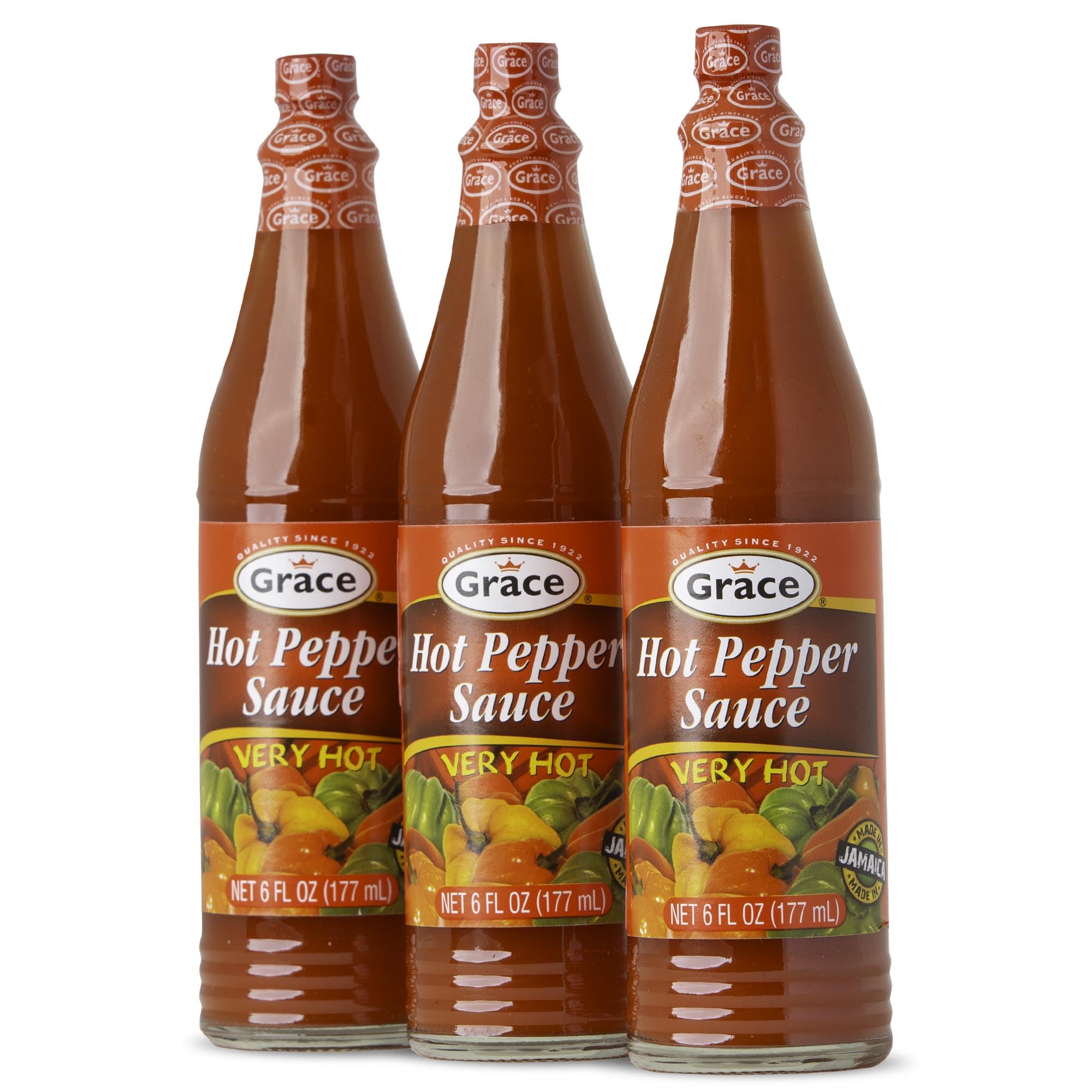 Grace Hot Pepper Sauce 6oz - 3 Pack Hot Sauce Bottles - Jamaican Scotch Bonnet Pepper Sauce - Caribbean Hot Sauce made with Scotch Bonnet Peppers & West Indian Hot Peppers
