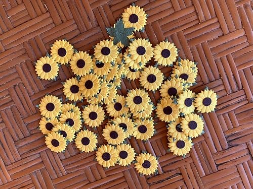 Miniatura 2 de Girasoles hechos a mano, flores de papel de morera, 1.25 x 1.25 pulgadas, amarillo con centro marrón, 50 piezas, lo mejor para álbumes de recortes y