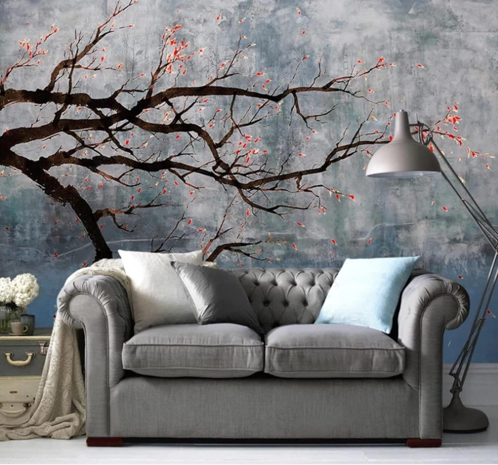 XLMING Hand Drawn Vintage Pastoral Plum Blossoms Branches 3D Wallpaper Luxury Home Dining Decor Paste Sofa Living Room The Wall for Bedroom Mural-400cm×280cm