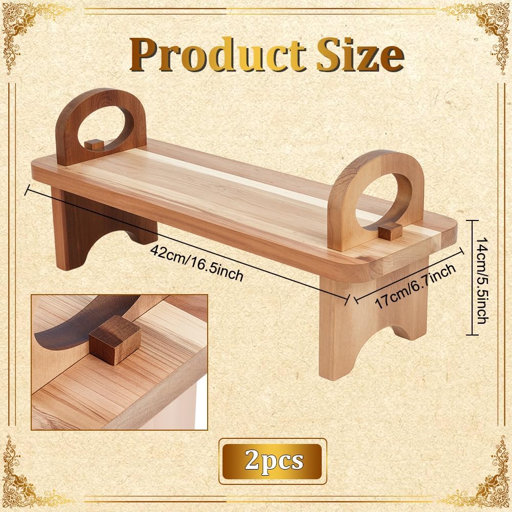 2 Pack Wood Raised Serving Platter, 16.54 x 6.7 x 5.5 Inch Serving Board Kitchen Tray Wood Raised Food Display for Afternoon Tea Dessert Display