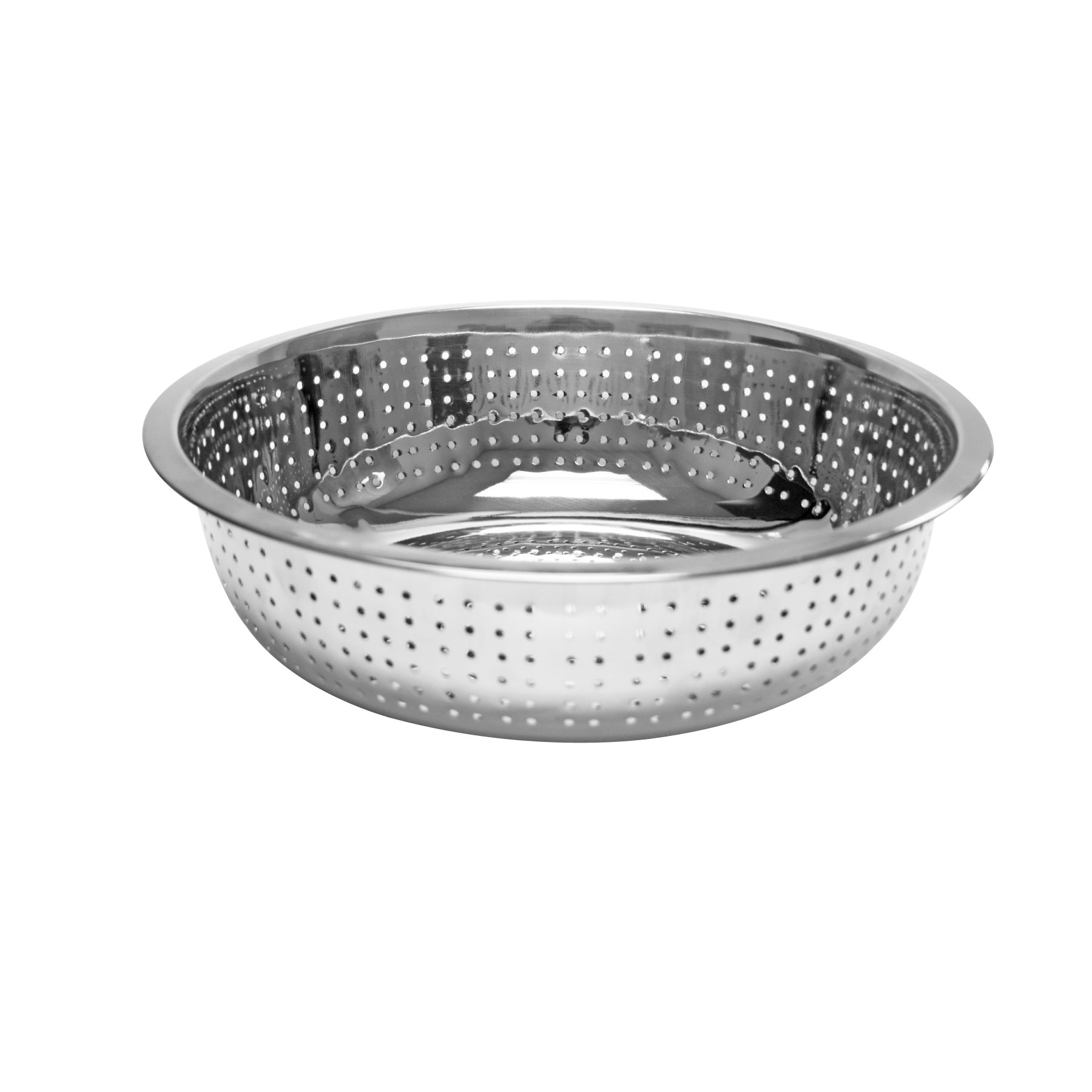 Thunder Group SLCIL15L Chinese Colander, 15" Dia., Round, Perforated, 4.5 mm Holes, Rimmed, Stainless Steel. Mirror Finish, Silver