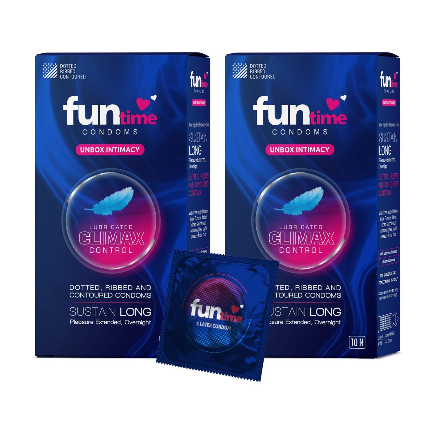 Funtime Climax Control Condoms - Pack of 2 (10pcs each) | Dotted, Ribbed, & Contoured for Long-Lasting Pleasure | Lubricated Natural Rubber Latex Condoms for Excitement & Fun-image-15