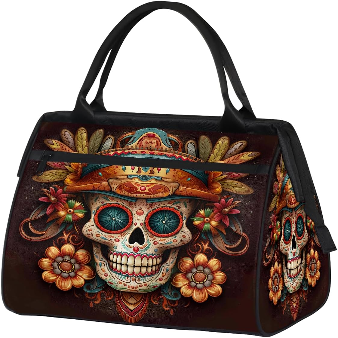Small Weekender Bag for Women Flower Floral Red Foldie Gym Duffle Bags Canvas Compact Workout Bags Carry On Tote Bag Sport Travel Overnight Sleepover Hospital for Traveling Luggage