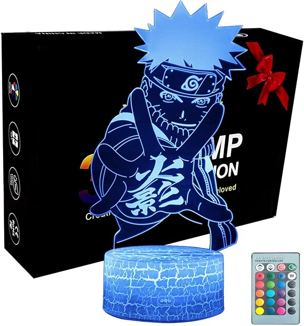 Yelyung Naruto Night Light for Kids,Anime Naruto Uzumaki Naruto 3D Night Lamp Illusion Led Light,16 Colors Changes with Remote Control, Room Decor Bedside Lamp,For Kids Christmas Birthday Gifts