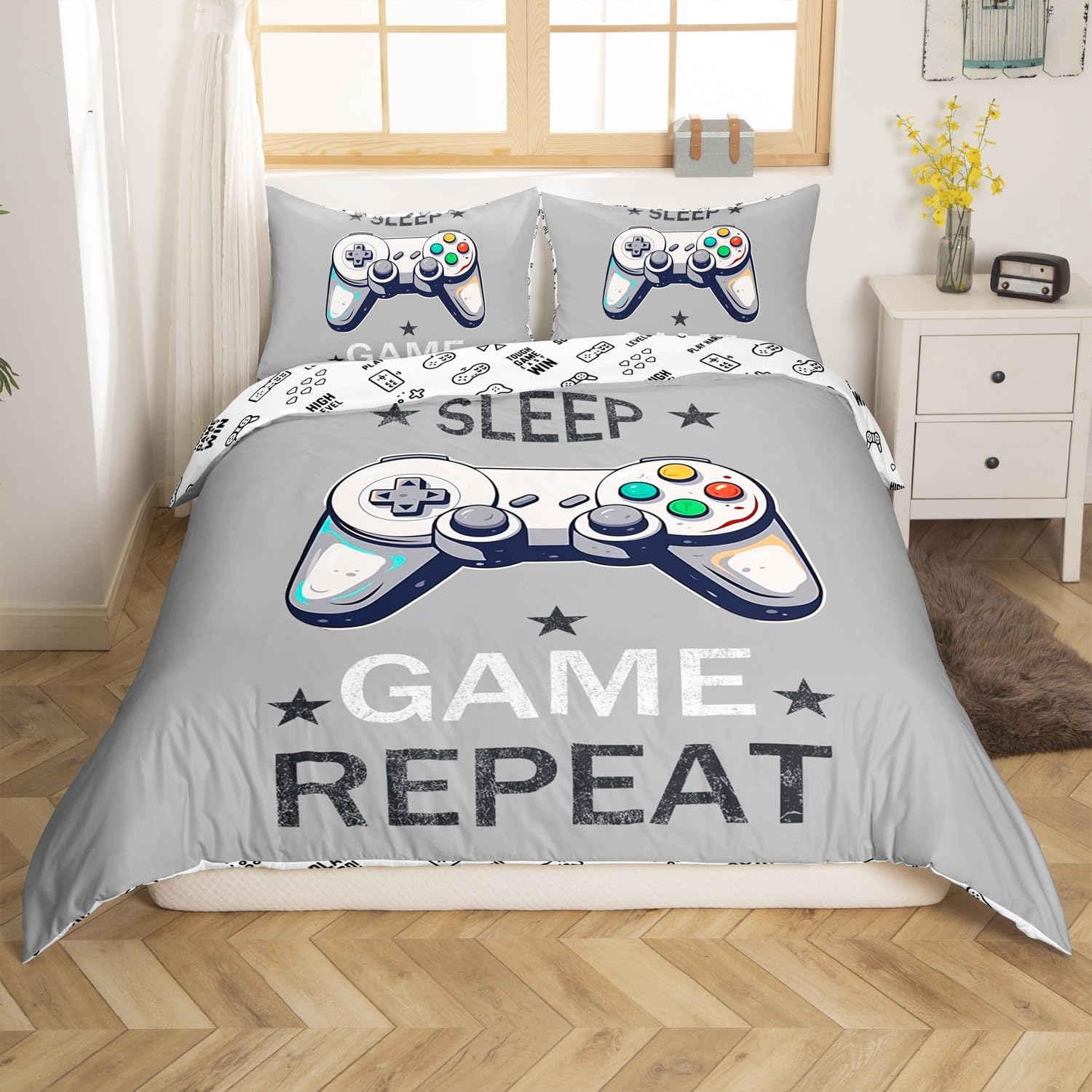 Homemissing Set di biancheria da letto con copripiumino e 2 federe, per bambini, ragazzi e adolescenti, motivo gamepad, decorazione per la stanza dei videogiochi, per bambini e ragazzi