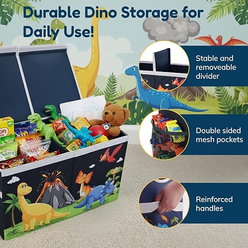 Miniatura 5 de Organizador de juguetes y baúl de almacenamiento para niños, caja de juguetes plegable extragrande con tapa, divisor extraíble, tapas divididas para