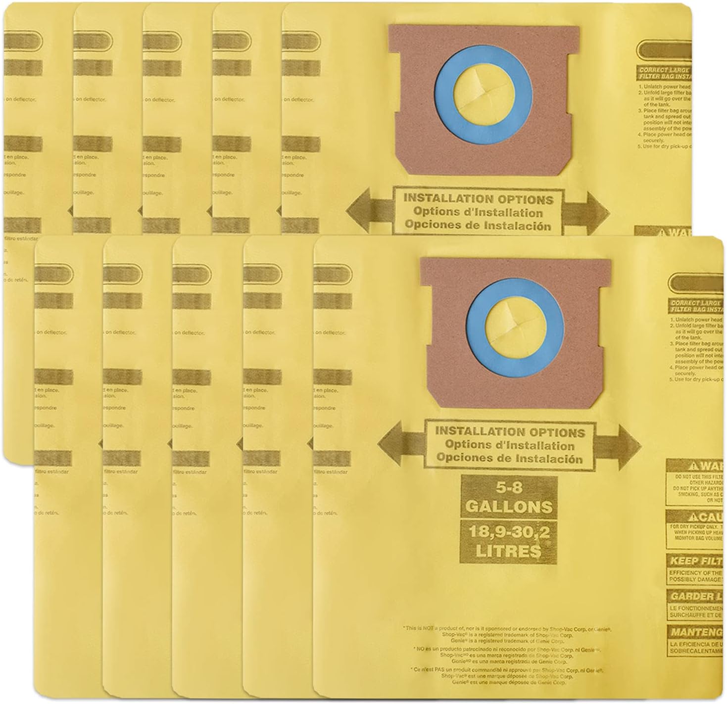 10 Pack Replacement 9067100 Vacuum Filter Bags Type H for Shop Vac 58 Gallon Vacuum, Replace