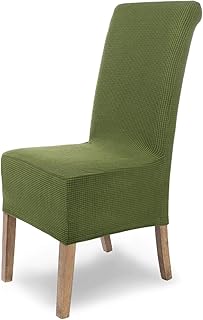 SCHEFFLER-Home Sofia 4 Fundas de sillas, Estirable Cubiertas, Velours extraíble flexibel Funda con Banda elástica, Verde