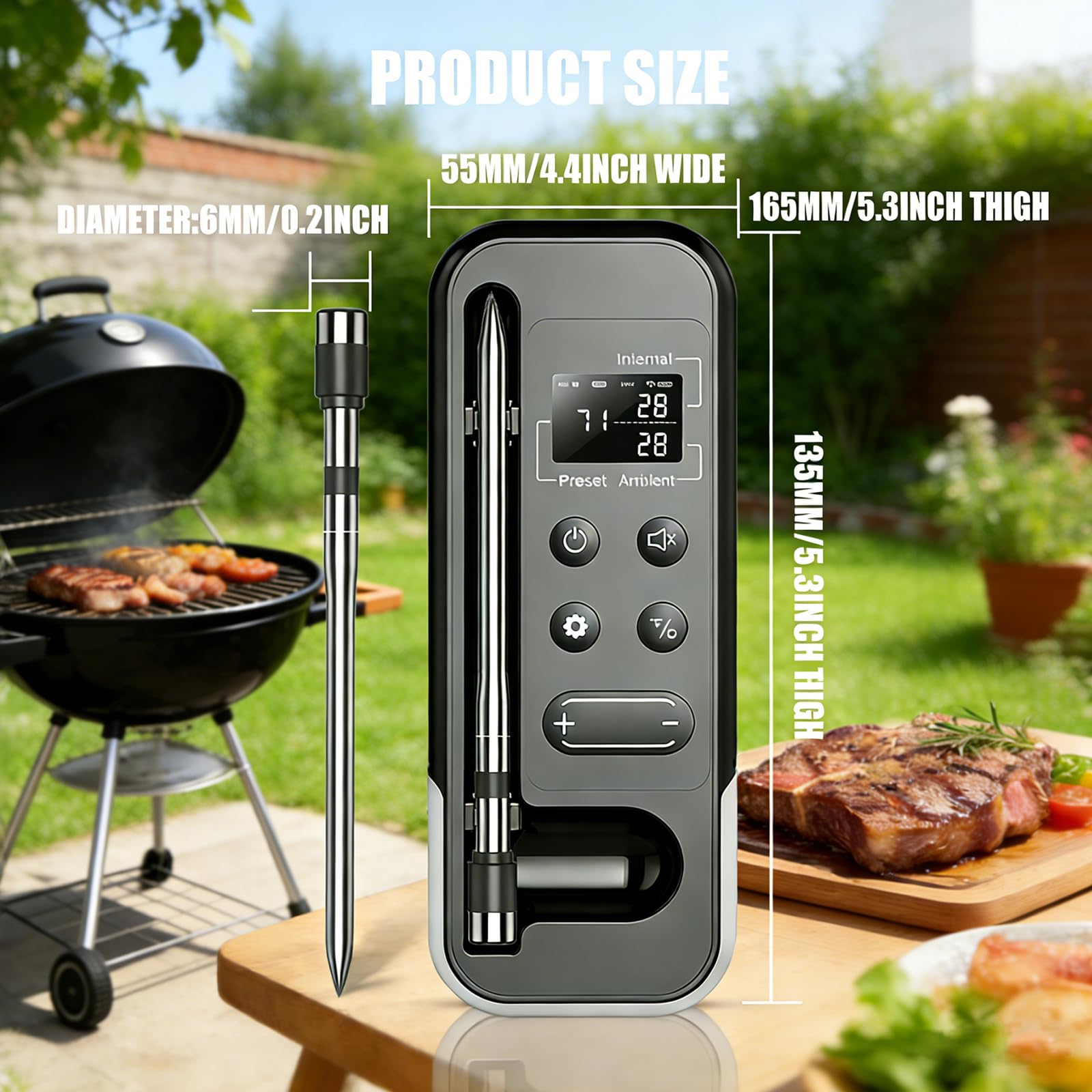 ANTELA Fleischthermometer Kabellos Bluetooth 5.3, 2 Packs | 200M Reichweite, LCD Anzeige, Alarmfunktion, Für Ofen, BBQ, Grill, Raucher, APP-Steuerung