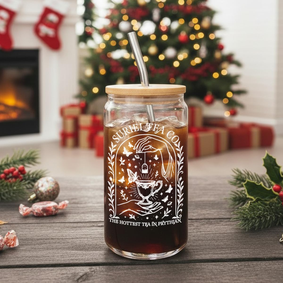 Suriel Tea Co Fantasy Romance Bookish Gifts for Book Lovers Acotar Merch City of Starlight Gifts Drinking Cup with Lids and Straws,Ice Coffee Glass Tumbler,A Court of Thorns and Roses Merch-28 - Image 7