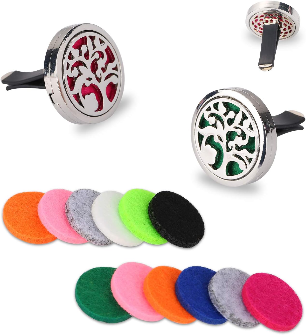 2Pcs TeaMaX Car Aromatherapy Essential Oil Diffuser, Diffuser for Car, Stainless Steel Locket Air Freshener with Vent Clip