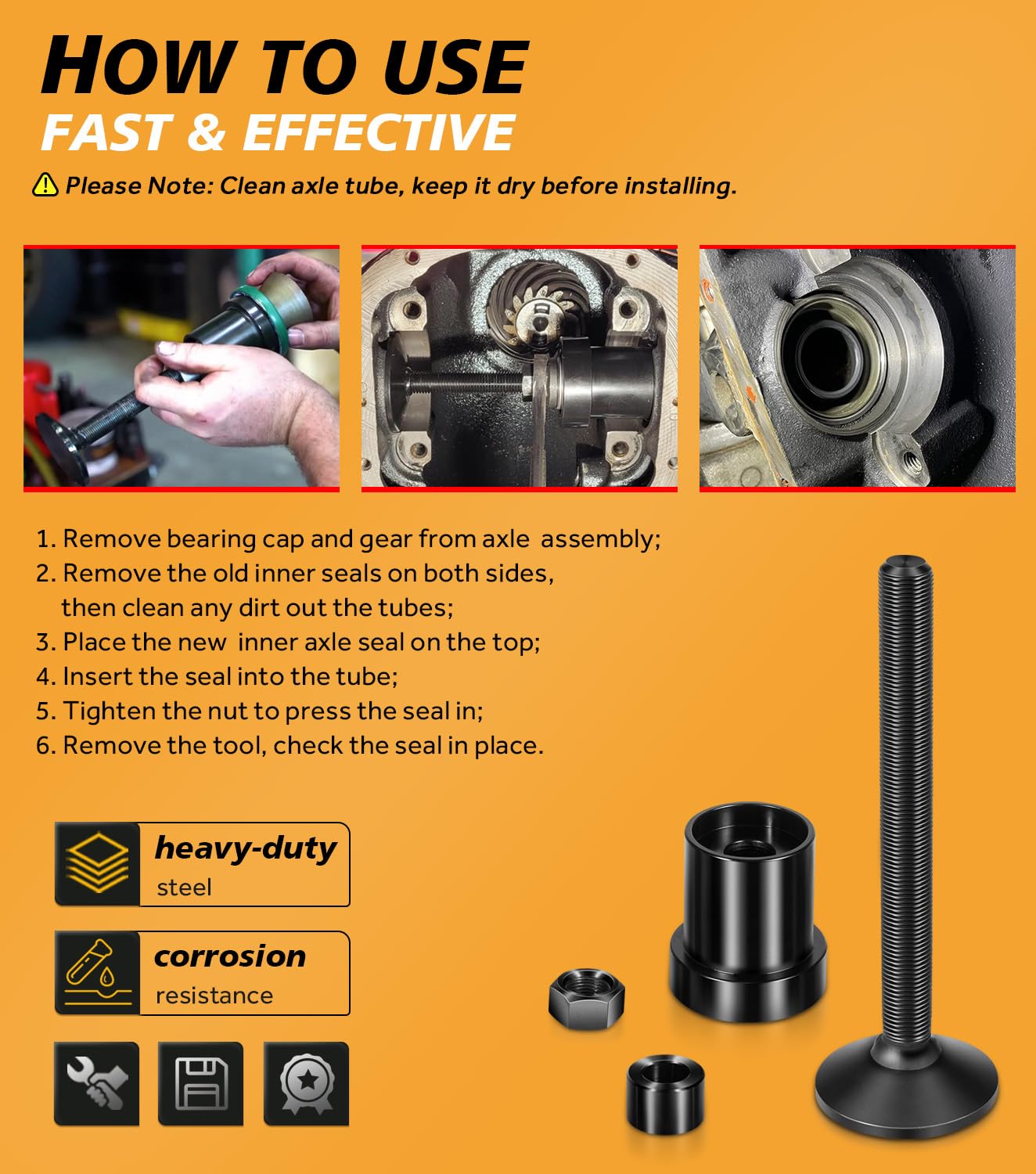 Yoursme Herramienta de instalación de sello lateral del eje interior para diferenciales delanteros Dana 30/44/60