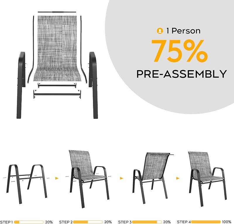 Vimstora Patio Chairs Set of 6, Stackable Outdoor Dining Chairs for All Weather Textilene Fabric & Metal Frame, Outdoor Chairs Set for Backyard Deck Garden image 5