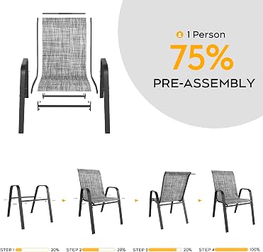 Patio Chairs Set of 6, Stackable Outdoor Dining Chairs for All Weather Textilene Fabric & Metal Frame, Outdoor Chairs Set for Backyard Deck Garden