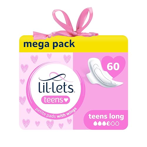 Lil-Lets Teens Long Pads with Wings - 60 Count Period Pads for Teens - Thin, Super Absorbent Sanitary Napkins, Soft & Breathable, Fragrance-Free - First Periods, Medium to Heavy Days