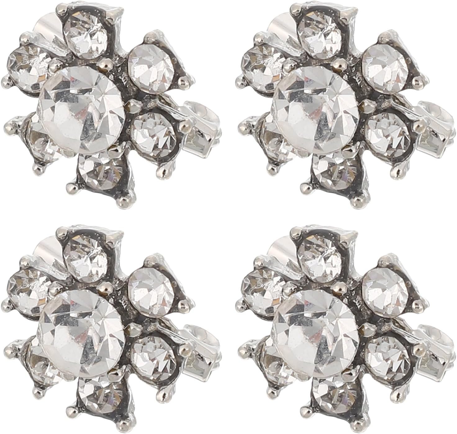 4pcs Mini Rhinestone Flower Brooch Pins, Silver Alloy Clips
