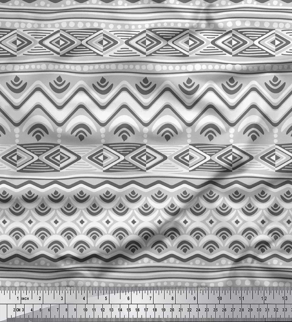 Soimoi Gray Cotton Cambric Fabric Aztec Geometric Print Sewing Fabric BTY 42 Inch Wide