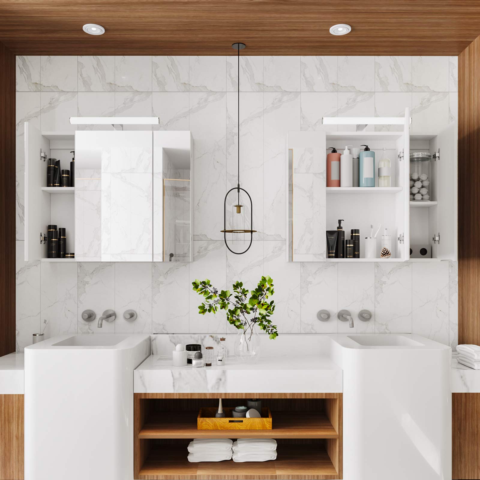 Armoire toilette miroir avec éclairage LED et Prise 70×15×60cm meuble 3 Portes armoires de Salle de Bain,3 Niveaux Étagères à Hauteur Réglable,Grand espace de rangement,Blanc