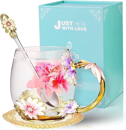 Miniatura 7 de Wisolt Regalos de cumpleaños para mujeres, regalos para el día de la madre, taza de té de vidrio esmaltado, regalos para ella, mamá, abuela,