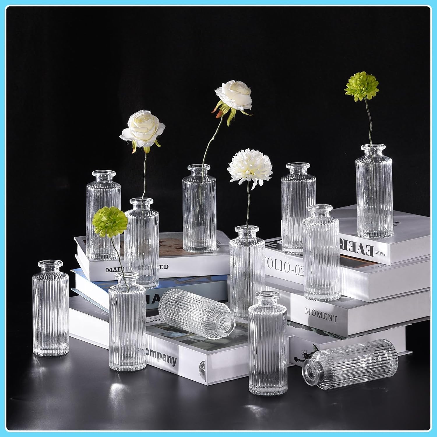 Lvefyti 12 jarrones de cristal con forma de brote, jarrones transparentes, pequeños jarrones altos decorativos para centros de mesa, farmacia, jarrón para casa, boda, novia, ducha, decoración